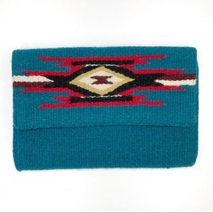 Turquoise Chimayo Style Wool Clutch Purse